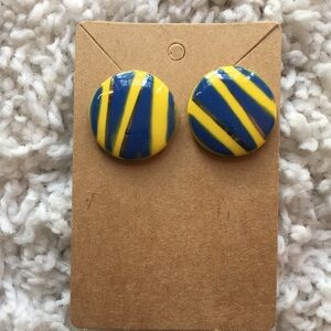 Vintage Blue and Yellow Striped Stud Earrings
